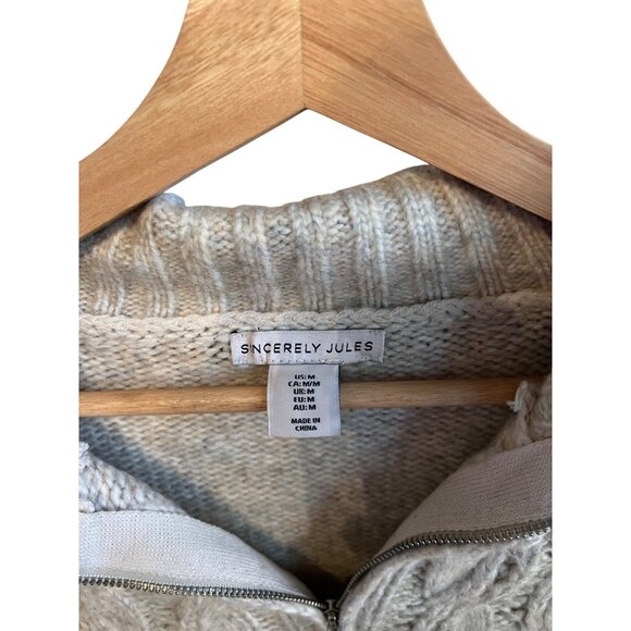 Sincerely Jules Cream, Tan Sweater Cable Knit Women's Size M Quarter Zip - Picture 2 of 4